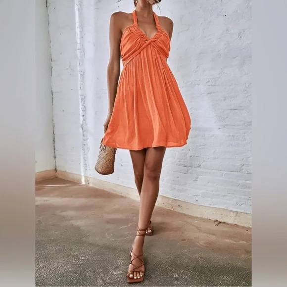 Women's Dress Shirred Backless Halter Neck Dress Women's Dress Size S - Picture 3 of 12